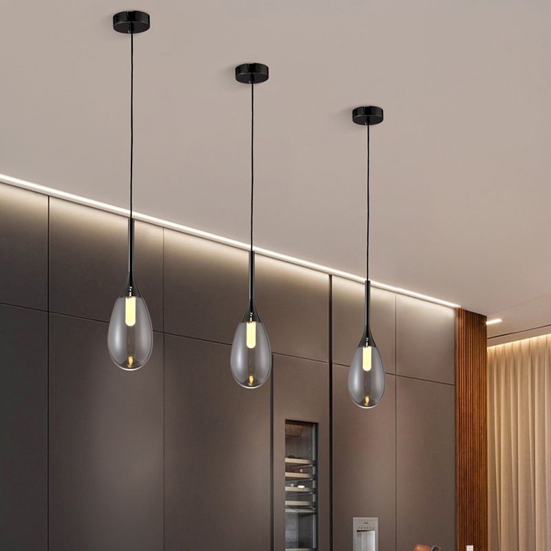 1-Light Modern Teardrop Ceiling Light with Glass Shade