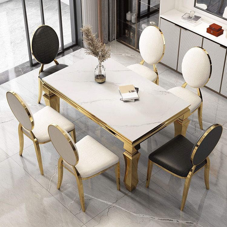 Metal Traditional Luxury Rectangle Dining Table Sintered Stone Table with 4 Legs