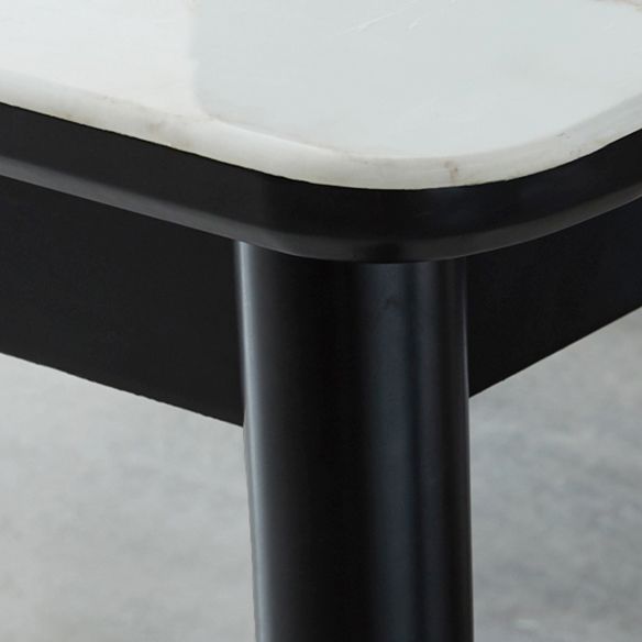 Modern White Slate Rectangular Dining Table Set with Four-leg Rubber Wood Base