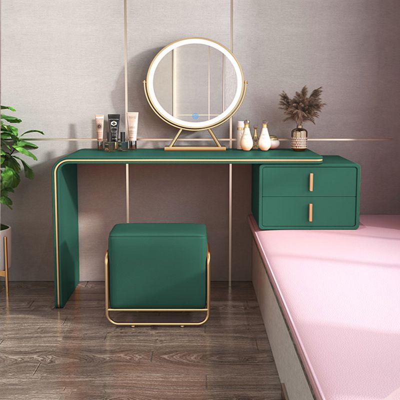Glam Double Drawers Faux Leather Bedroom with Makeup Table and Stool Make-up Vanity