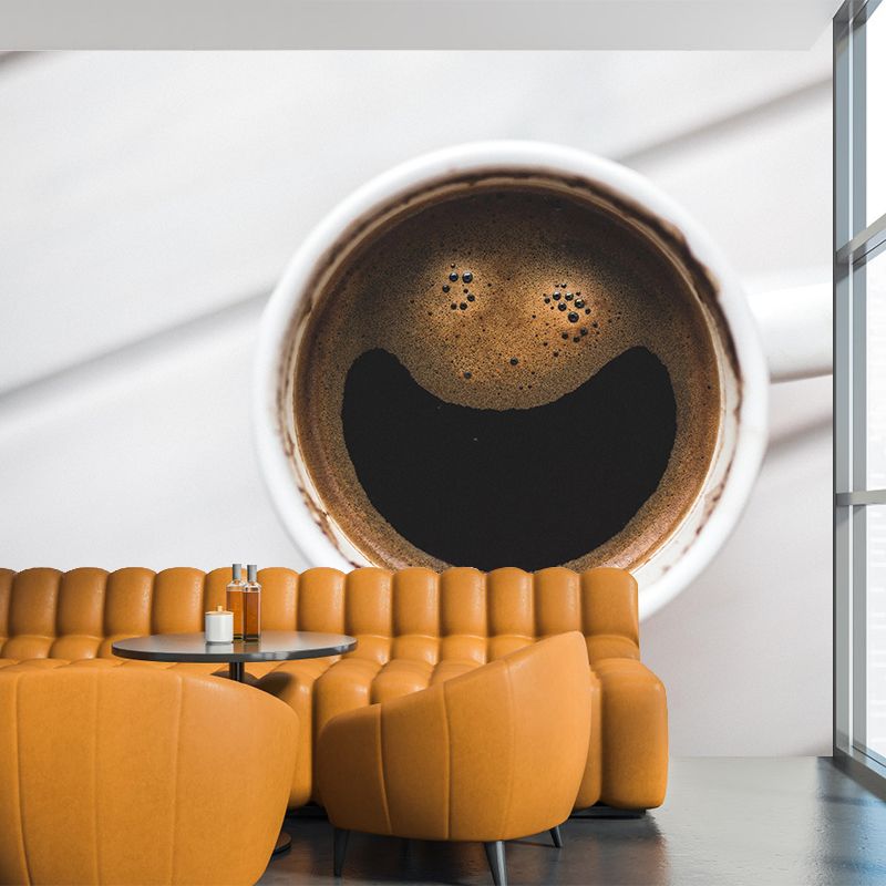 Customized Coffee Mural Wallpaper Stain Resistant Wall Covering Free Time for Coffee Shop