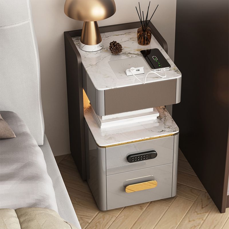 3-Drawer Nightstand with USB charging 21.65" Tall Faux Leather Nightstand