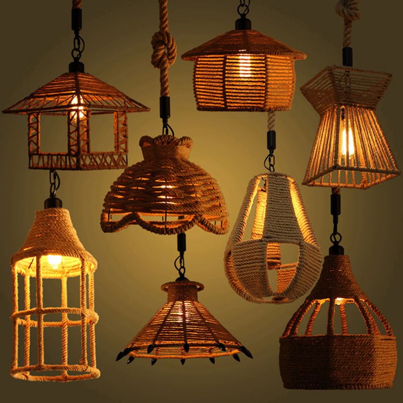 Beige schaduw hanglamp verlichting armatuur magazijnstijl touw 1-licht restaurantophanging licht