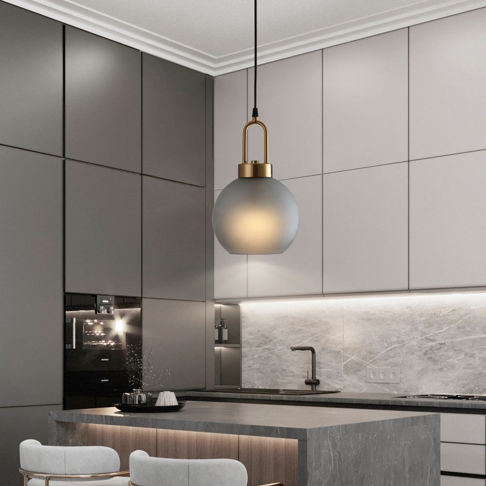 Modern Minimalist Gold Suspension Pendant Glass 1 Light Coffee Shop Hanging Ceiling Light