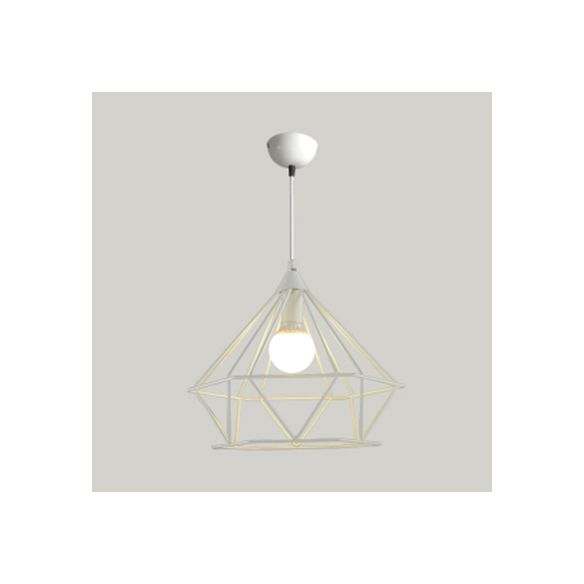 Traditional Diamond Wire Guard Pendant Light Metal 1 Light Hanging Lamp for Stair Cafe