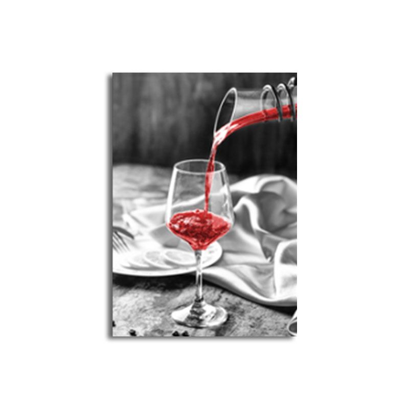 Red Modernist Canvas Art Luxury Wine and Glass Paintings for Restaurant, Multiple Size Options
