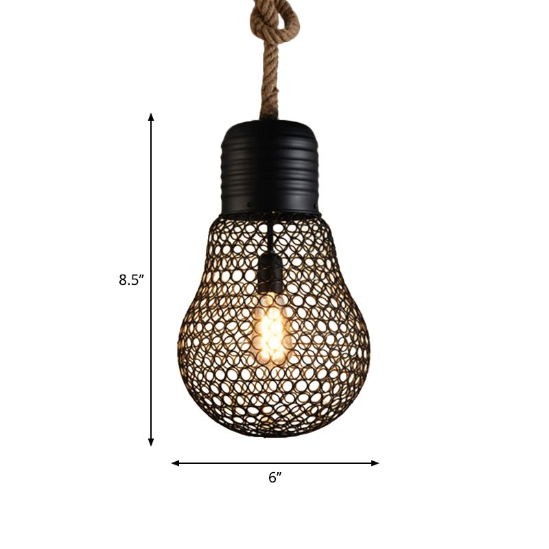 6"/11" Wide Metal Mesh Bulb Cage Ceiling Light Loft Style 1 Head Restaurant Suspension Pendant in Black