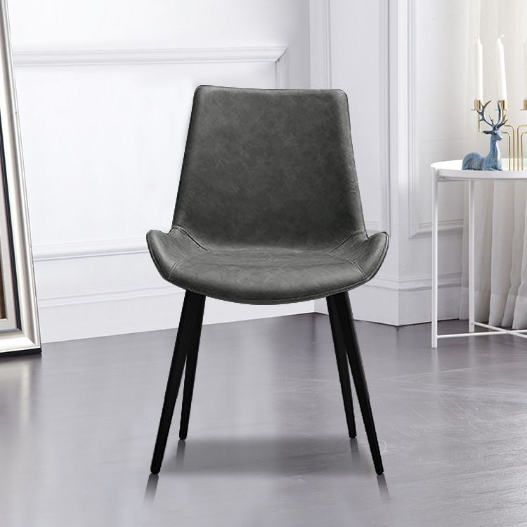 Leather Dining Chairs Industrial Design Solid Back Arm Side Chairs for Kitchen