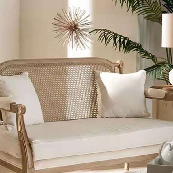 Solid Wood Tropical Sofa with Loose Back and Square Arm in Linen