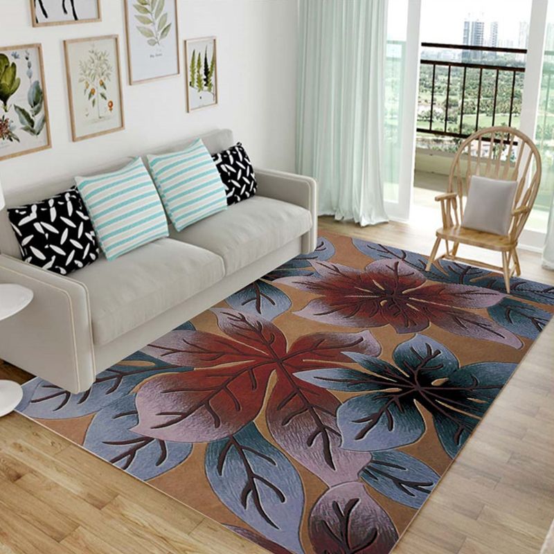 Multi Colored Chinese Rug Polyster Plant Printed Carpet Machine Washable Stain-Resistant Indoor Rug for Parlor