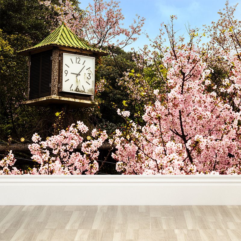 Big Cherry Mural Decal for Bathroom Floral Print Wall Art in Pink for House Decor