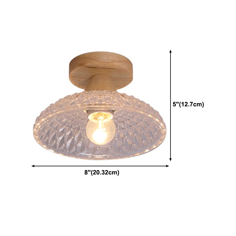Simple 1-Light Ceiling Light Wooden Ceiling Mount Light with Glass Shade for Living Room