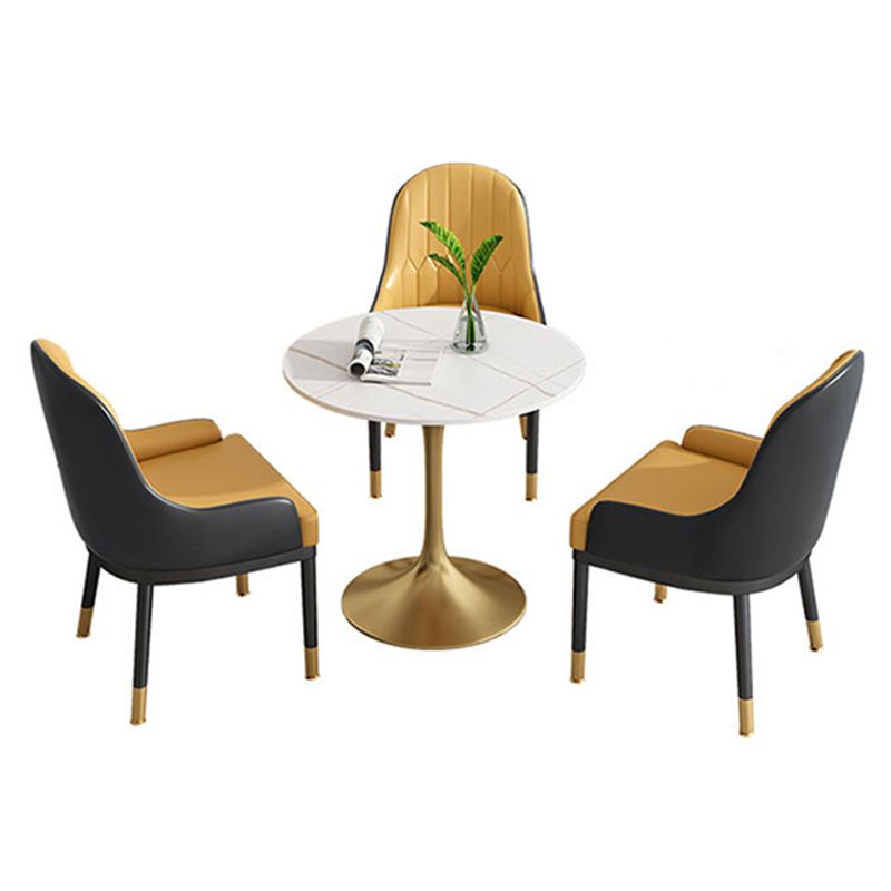 Metal Traditional Luxury Round Dining Table Sintered Stone Table with Tulip Base