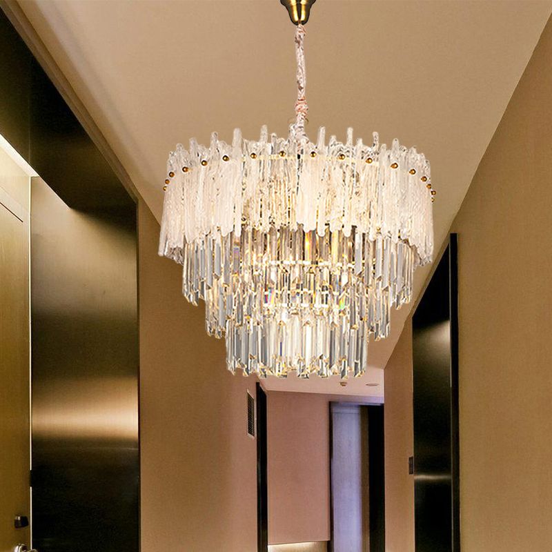 Clear Tri-Sided Crystal Rod Tiered Drop Lamp Modernism 11/23 Lights Living Room Pendant Chandelier