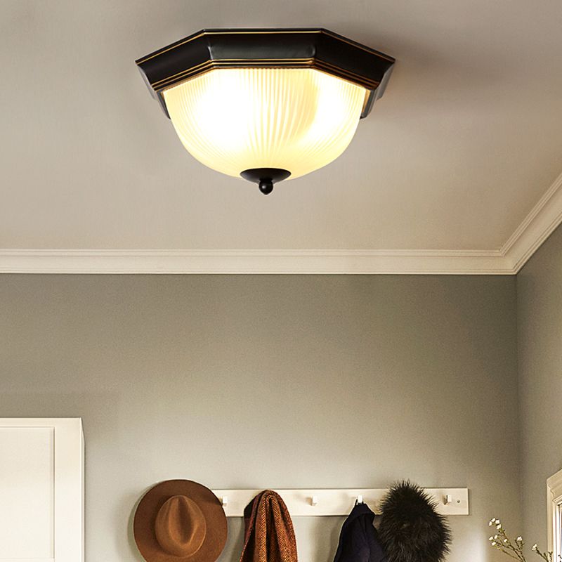 Traditional Dome Flush Ceiling Light Glass Flush Mount Lamp in Black