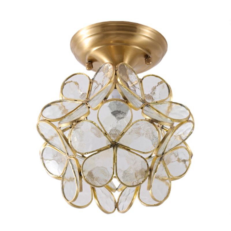 Colonical artistiek indoor plafond Licht Koper Petaloid Flush Mount met Pure Glass Shade