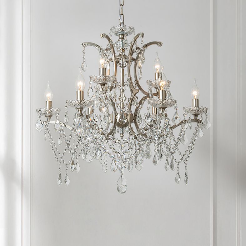 Rustic Style Crystal Large Chandelier Metal Candlestick Design Lighting Pendant with 23.6" Suspension Chain