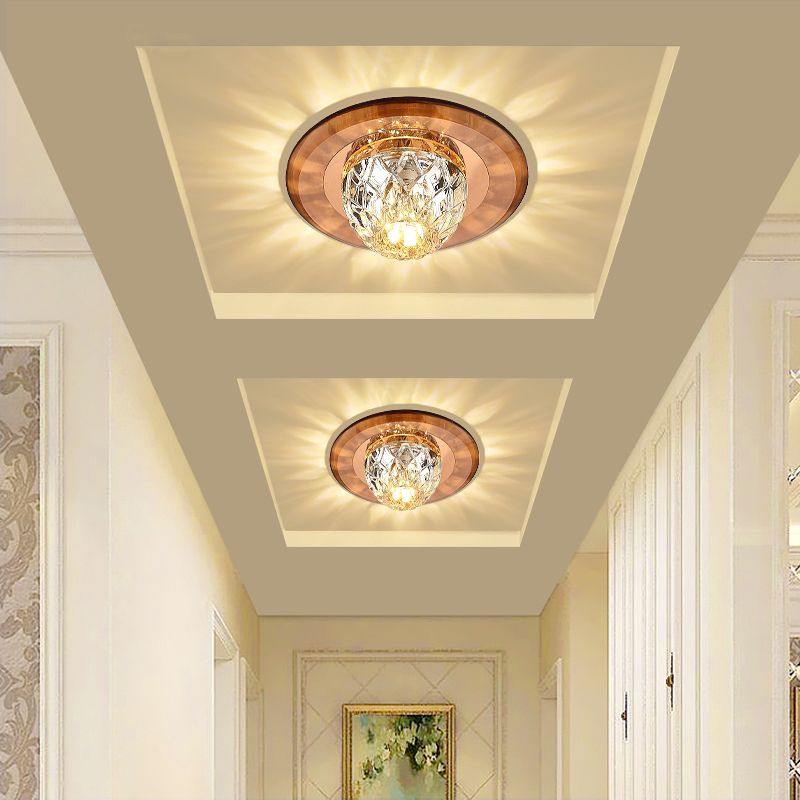 Contemporary Bowl Shade LED Flush Mount Crystal Entryway Flushmount Ceiling Lighting