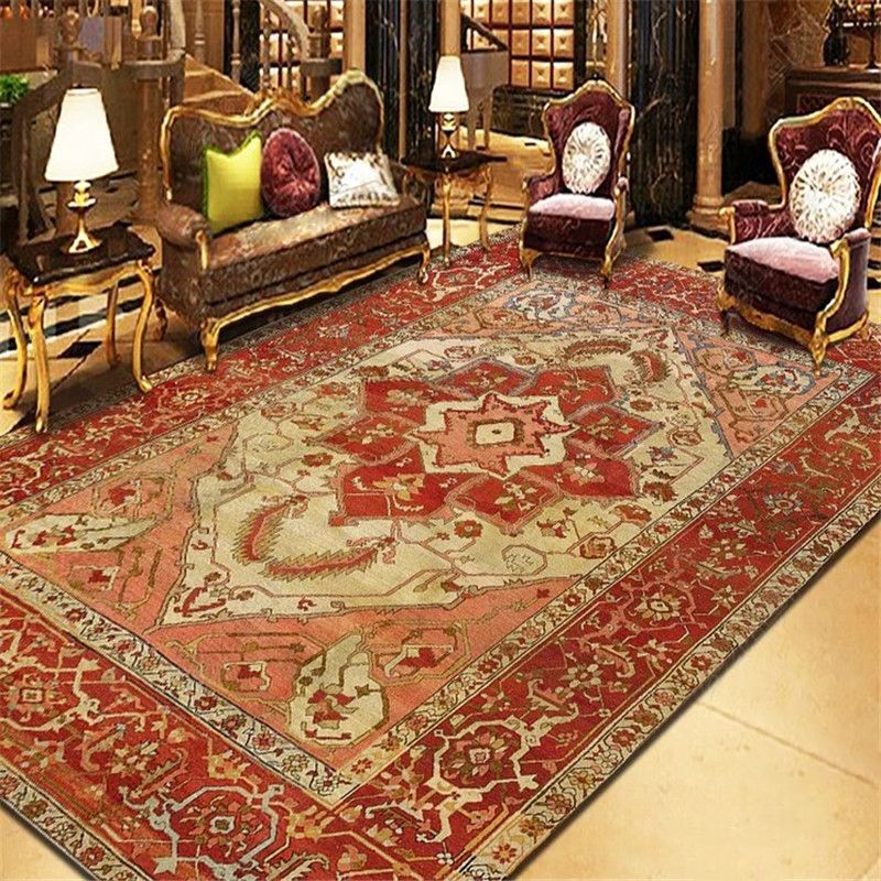 Persian Living Room Rug Multi Colored Geometric Carpet Polyester Pet Friendly Stain Resistant Anti-Slip Backing Rug with Braided Trim