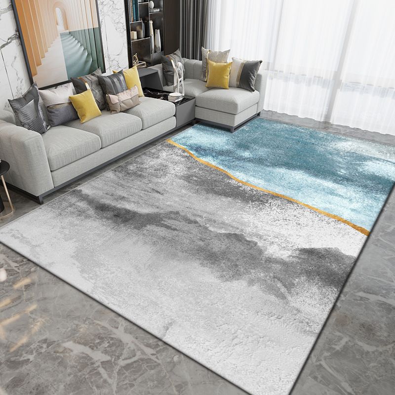 Grey Contemporary Rug Polyester Graphic Rug Washable Rug for Sitting Room