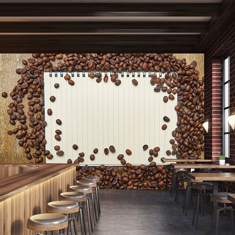 Contemporary Coffee Beans Mural Wallpaper for Shop Interior Decoration
