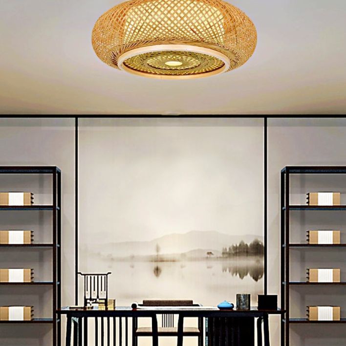 Projecteur encastré japonais en rotin à tambour arrondi pour Restaurant