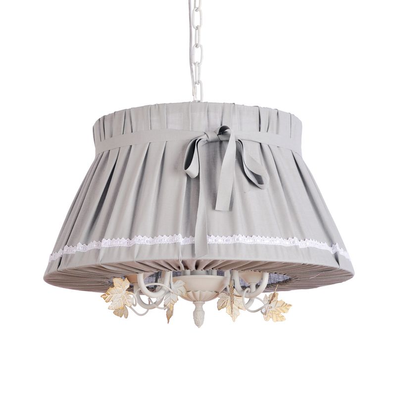 Drum Dining Room Pendant Chandelier Traditional Fabric 4 Lights Beige Hanging Light Fixture
