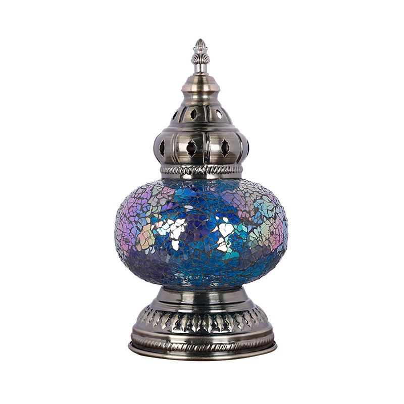 1 lampe de table en vitrail de tête méditerranéen bleu / rouge et bleu lampe de cheminée de chambre à coucher