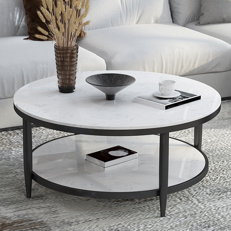 Glam Faux Marble Cocktail Table Four Legs Coffee Table with Storage