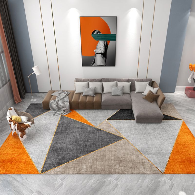 Orange Tone Modern Indoor Rug Polyester Splicing Print Carpet Easy Care Rug for Home Decoration
