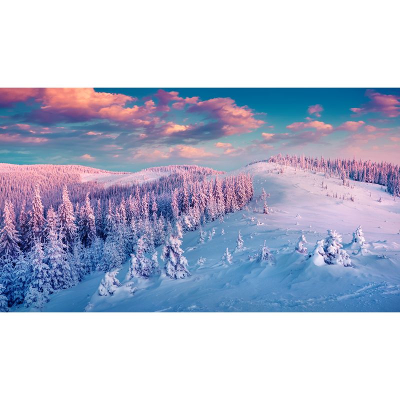 Modern Sundown Snow Landscape Mural Blue-Purple Moisture Resistant Wall Decor for Home