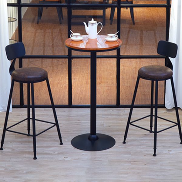 Industrial Solid Wood Bar Table Brown Bistro Table with Black Metal Pedestal