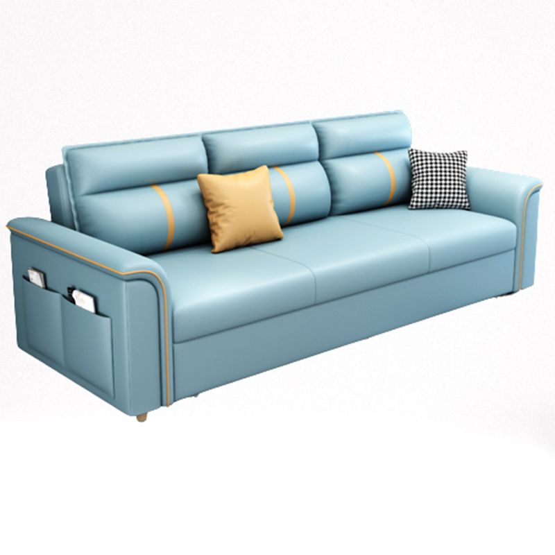 Blue Faux leather Sofa Bed Square Arm Sleeper Sofa, 31.49" Wide