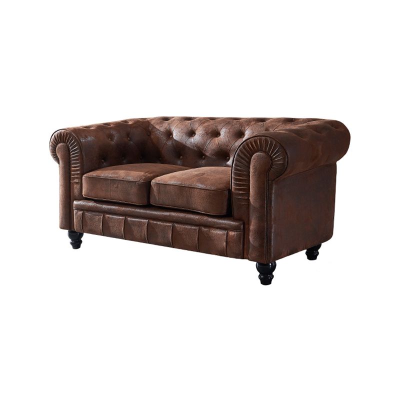Chesterfield Dark Brown Sofa Apartment Tuxedo Arm Loveseat Genuine Leather Sofa