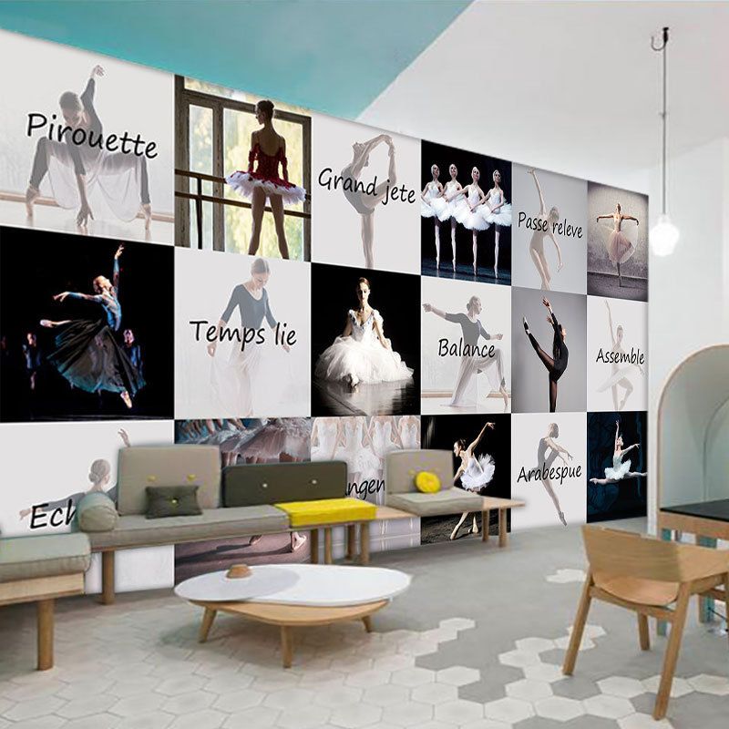 Black and White Ballet Mural Wallpaper Stain-Resistant Wall Decor for Accent Wall