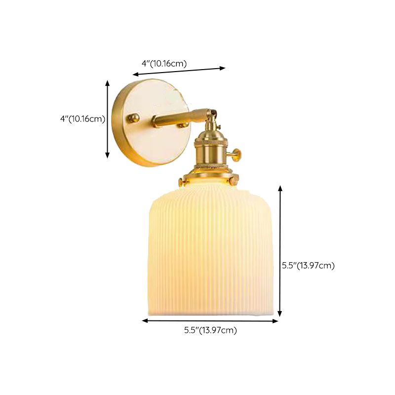 Modern Metal Wall Sconce Cylinder Shape Vanity Lamp with Ceramic Shade for Bathroom