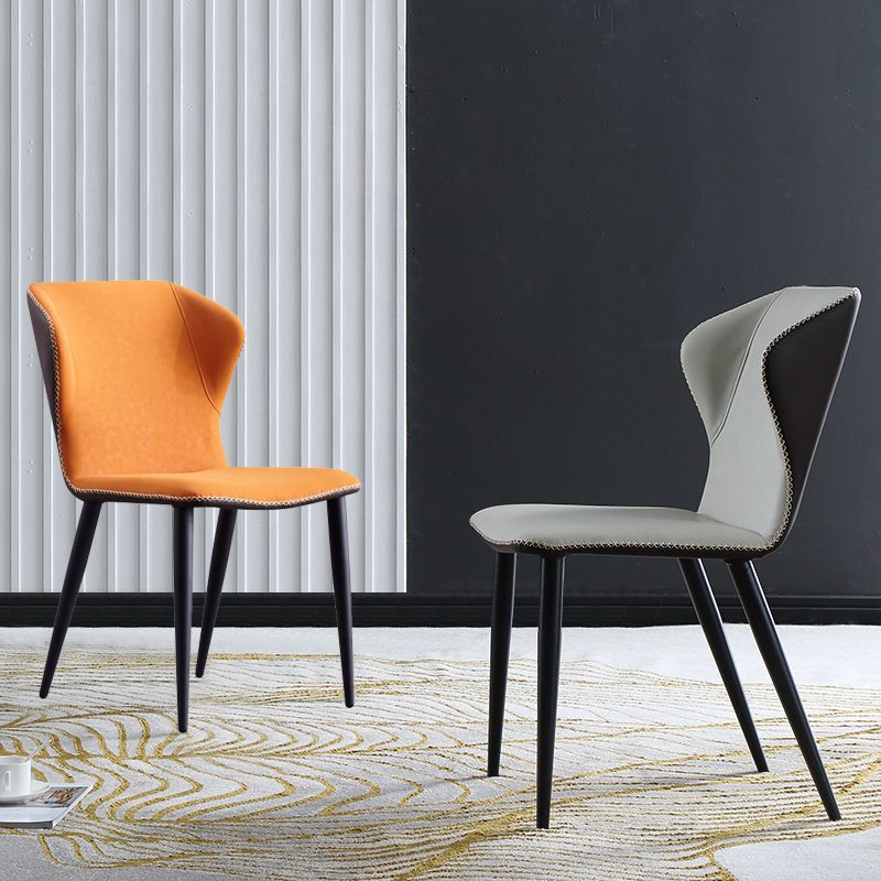 Silla lateral interior industrial Wingback Silla de comedor tapizada de metal