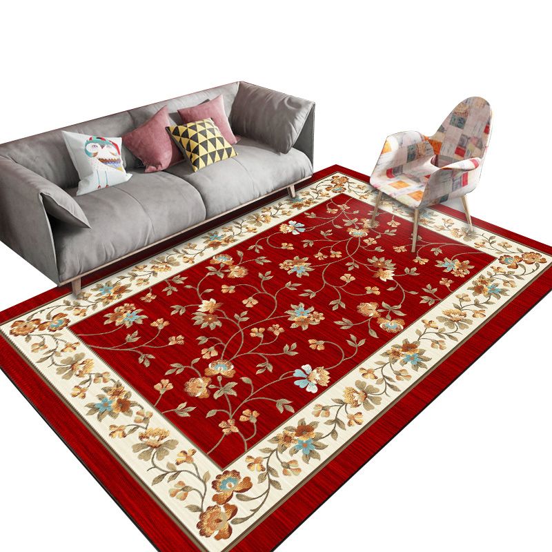 Scandinavian Living Room Rug Multi Color Flower Printed Indoor Rug Polyster Non-Slip Backing Washable Carpet