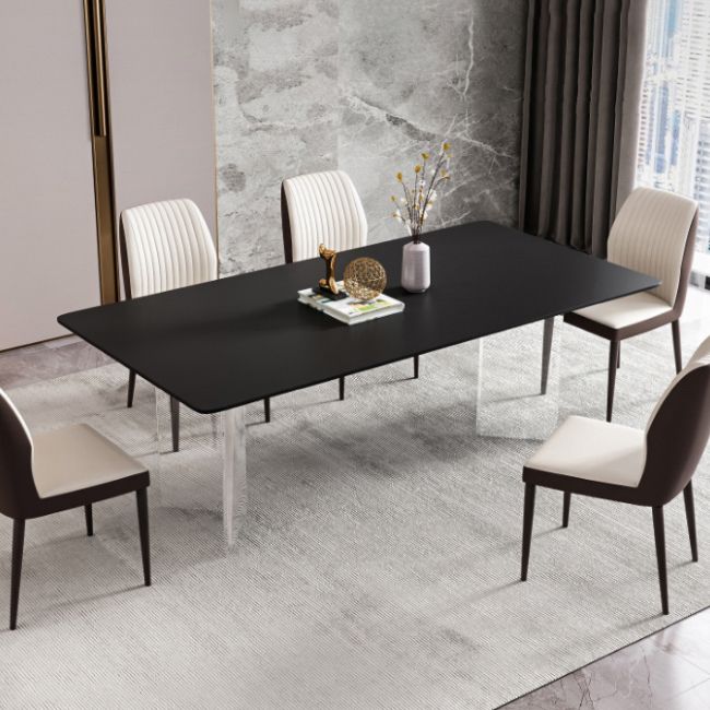 Modern Style Rectangle Dining Table Sintered Stone Table with Acrylic Base