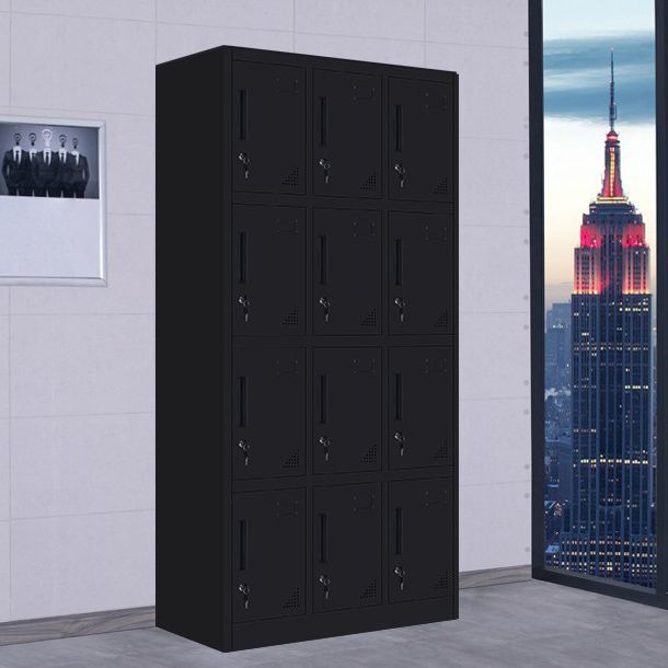 Black Steel Wardrobe with Hinged Door Industrial Storage Cabinet for Bathroom