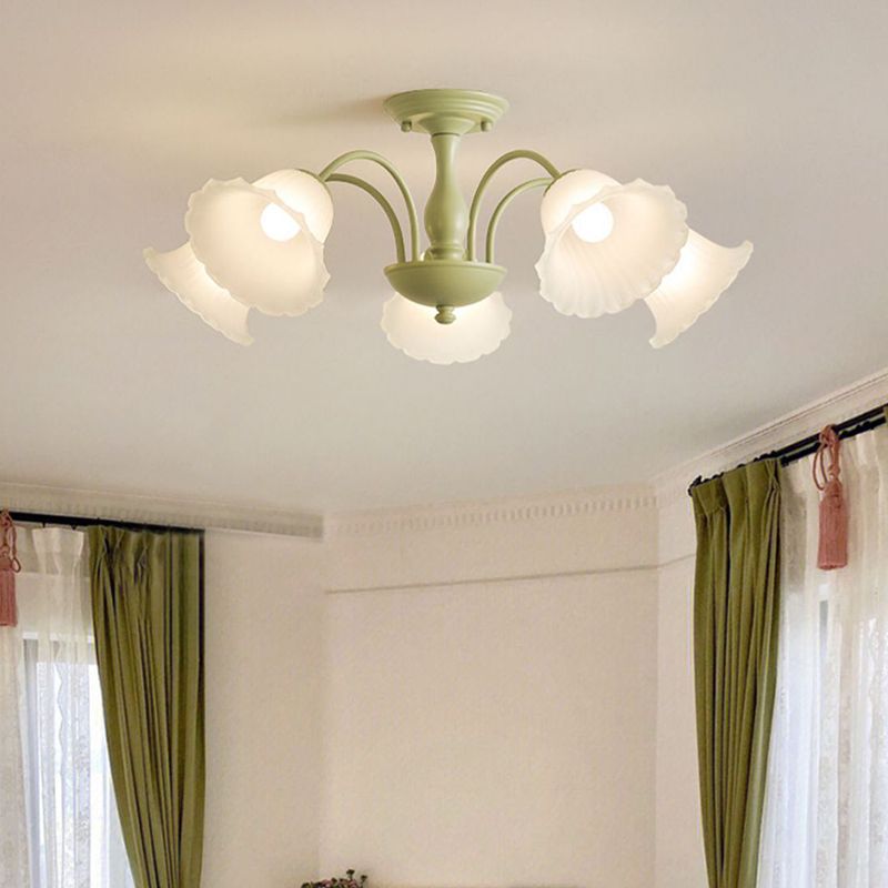 Modern Green Ceiling Lamp Glass Flush Mount Light Fixture for Bedroom