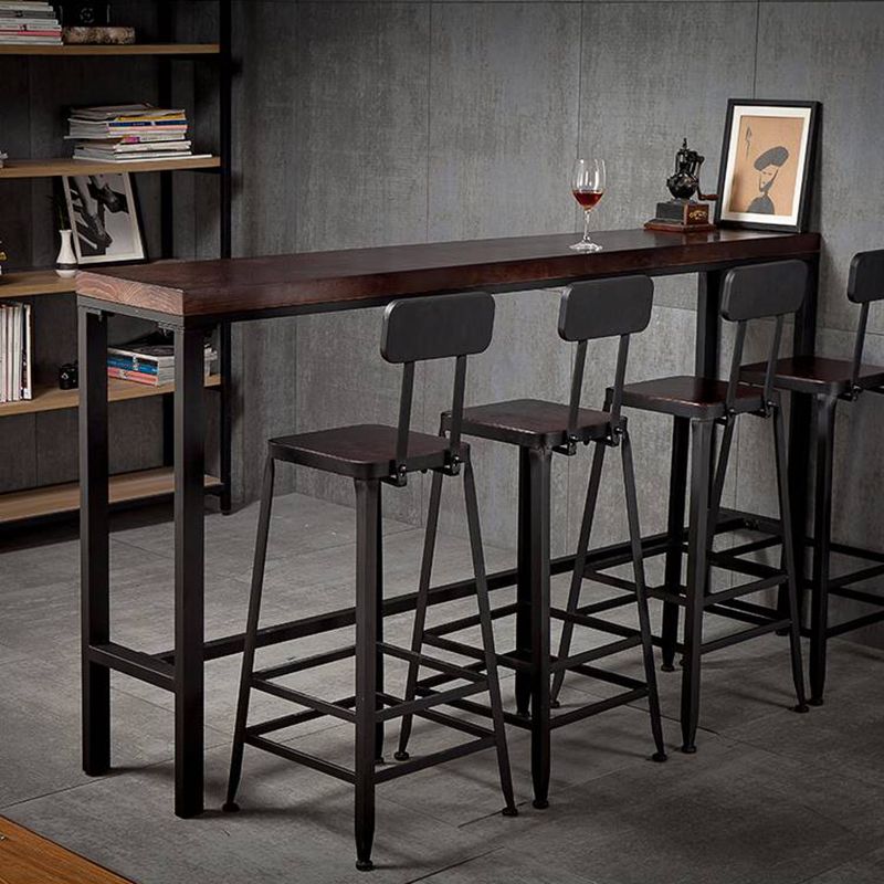 Industrial Armless Counter Stool Iron Bar Stool with Leather Cushion and Pedal for Cafe