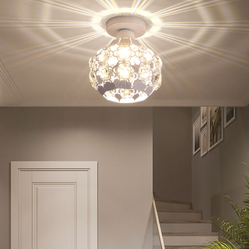 Globe Hallway Ceiling Flush Light Crystal Encrusted 1 Bulb Modern Flush Light Fixture