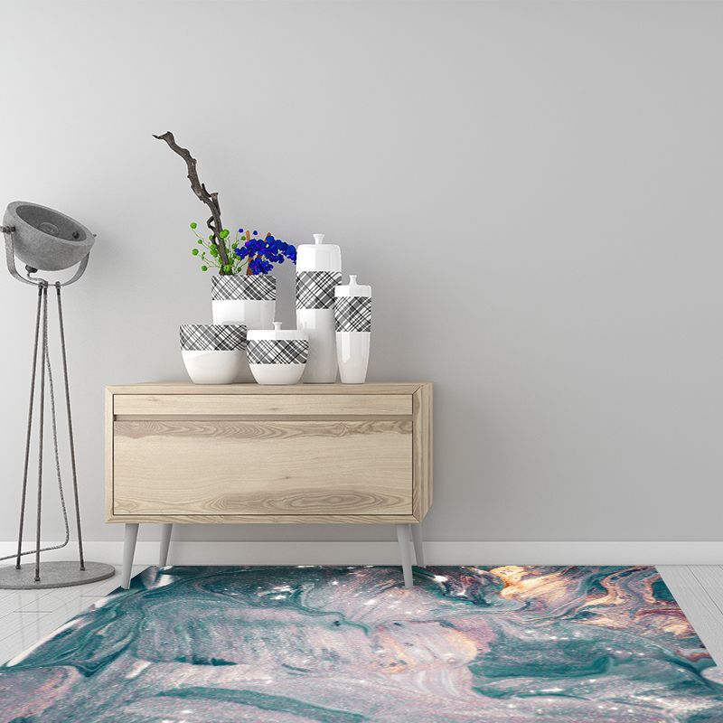 Green and Blue Bedroom Rug Modern Abstract Seawater Pattern Area Rug Polyester Pet Friendly Washable Carpet