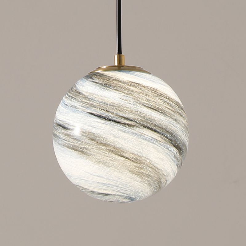 Stained Glass Planet Hanging Lamp Minimalist 1-Light Down Lighting Pendant for Bedroom