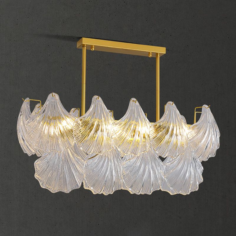 Modern Metal Ceiling Light Geometric Shape Hanging Lamp with Shell Shade for Living Room