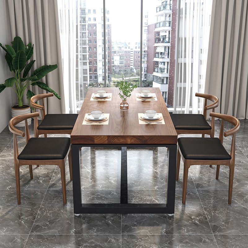 Metal Industrial Rectangle Table Pine Wood Top Indoor Table with Trestle Base