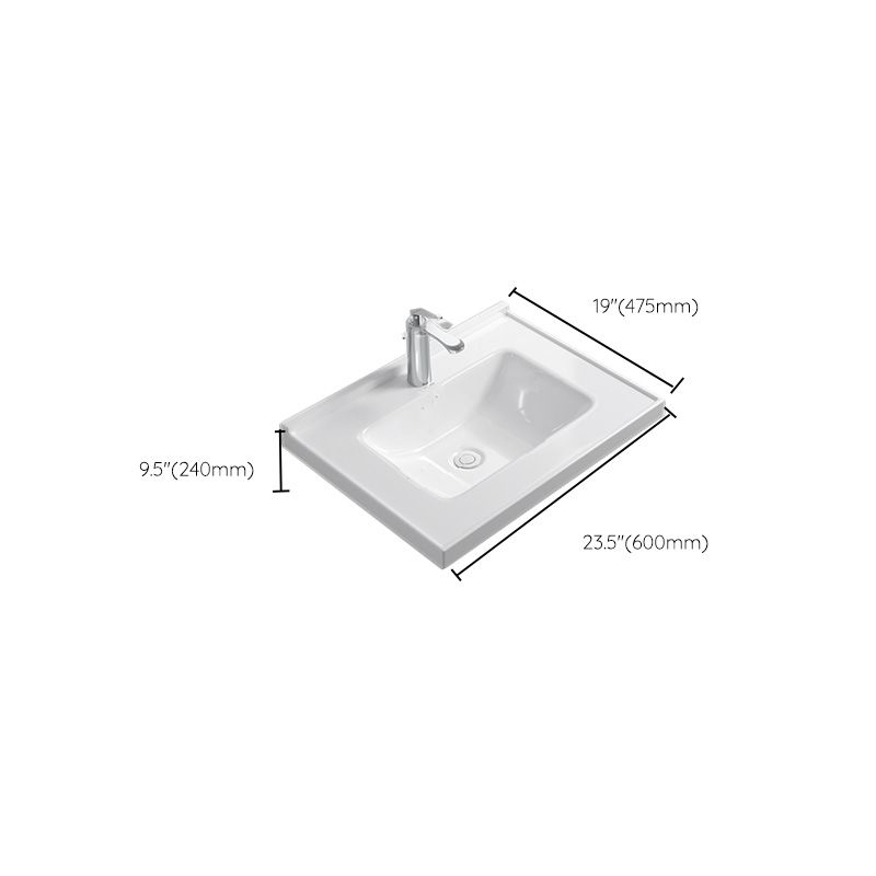 Contemporary Bathroom Sink Rectangular Porcelain Drop-in Bathroom Sink with Pop-Up Drain