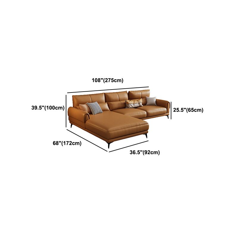 Modern Tight Back Genuine Leather Sectionals, 67.72" W Sectional Sofa in Brone