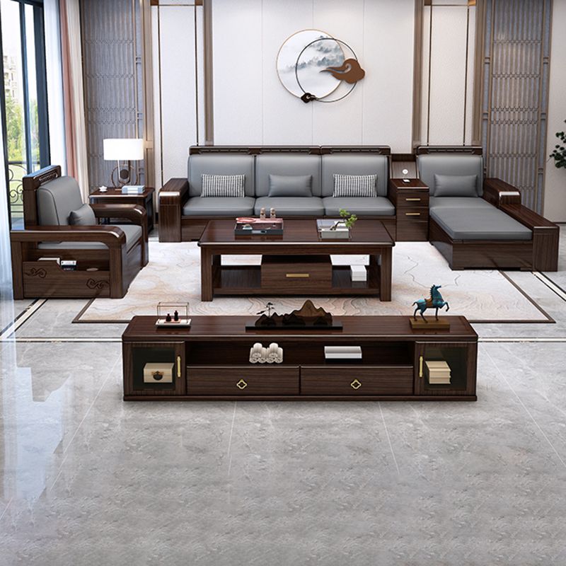 37"H Contemporary Sectional Sofa Storage Fabric Sectional with Bostol Pillows